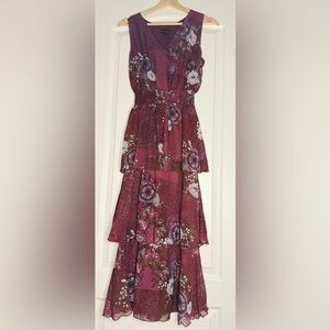Floral Midi Dress in Burgundy, Size 8